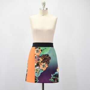 Milly Orange & Teal Mixed Floral Print Neoprene Mini Skirt
